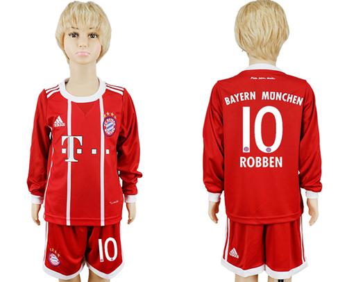 Bayern Munchen #10 Robben Home Long Sleeves Kid Soccer Club Jersey - Click Image to Close